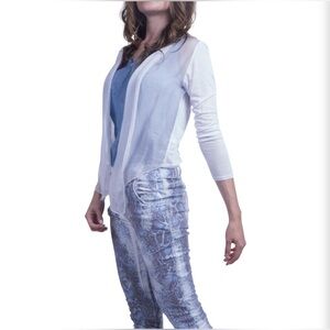 Gigi Moda Made in Italy Sheer Silk Blend Open Front Cardigan White Lightweight